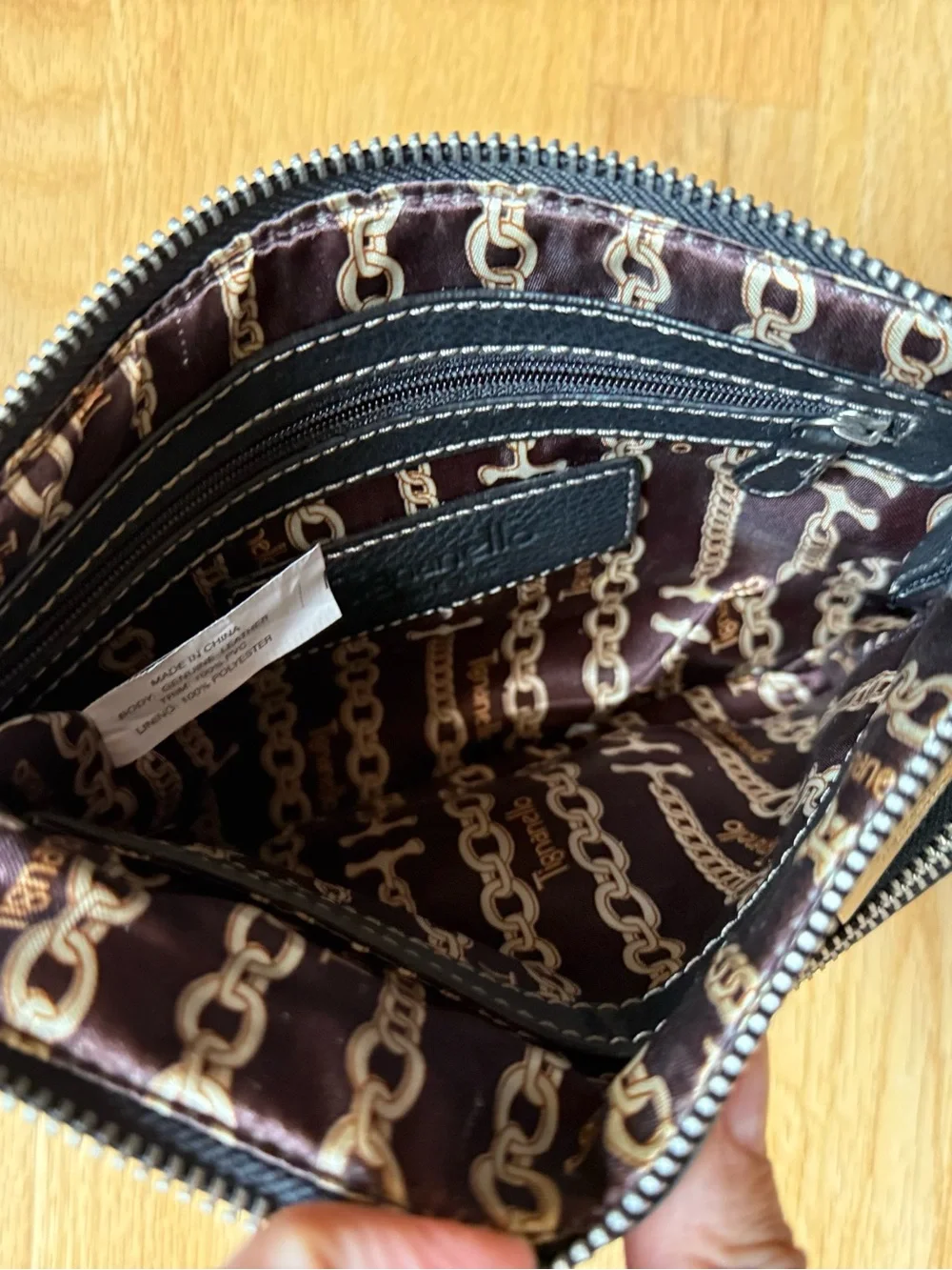 Tignanello Black Leather Crossbody with Front Zip Pocket